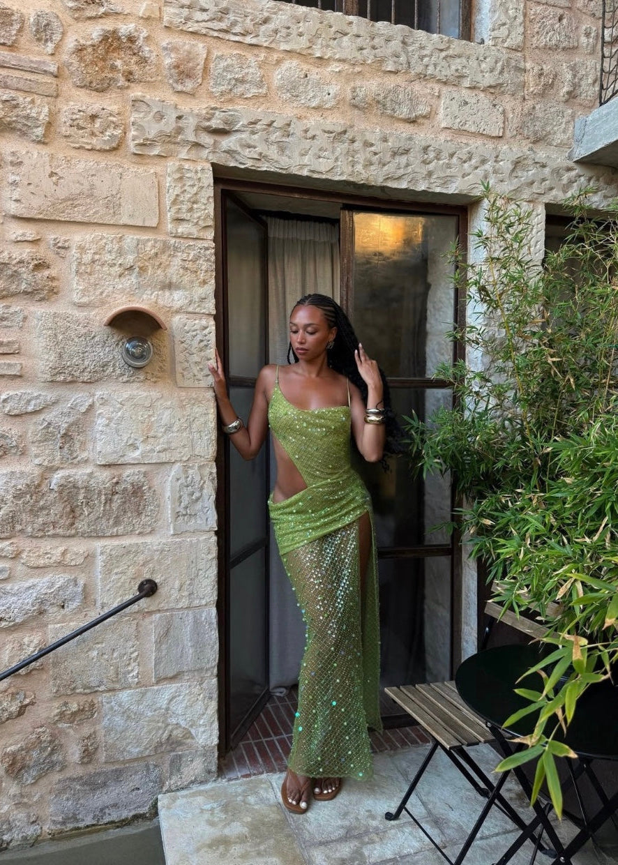 Jaded London - Stellar Asymmetric Hand Beaded Maxi Dress