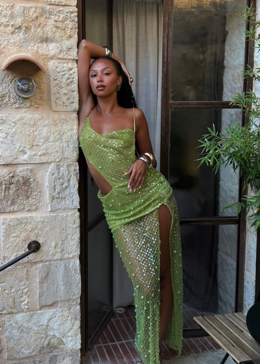 Jaded London - Stellar Asymmetric Hand Beaded Maxi Dress