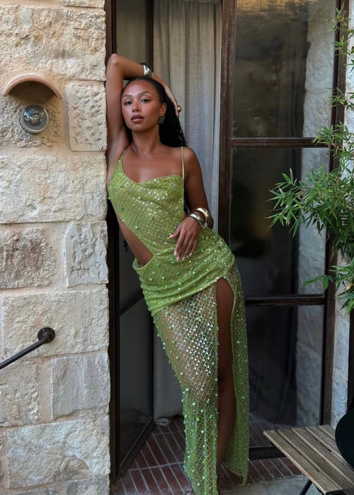 Jaded London - Stellar Asymmetric Hand Beaded Maxi Dress